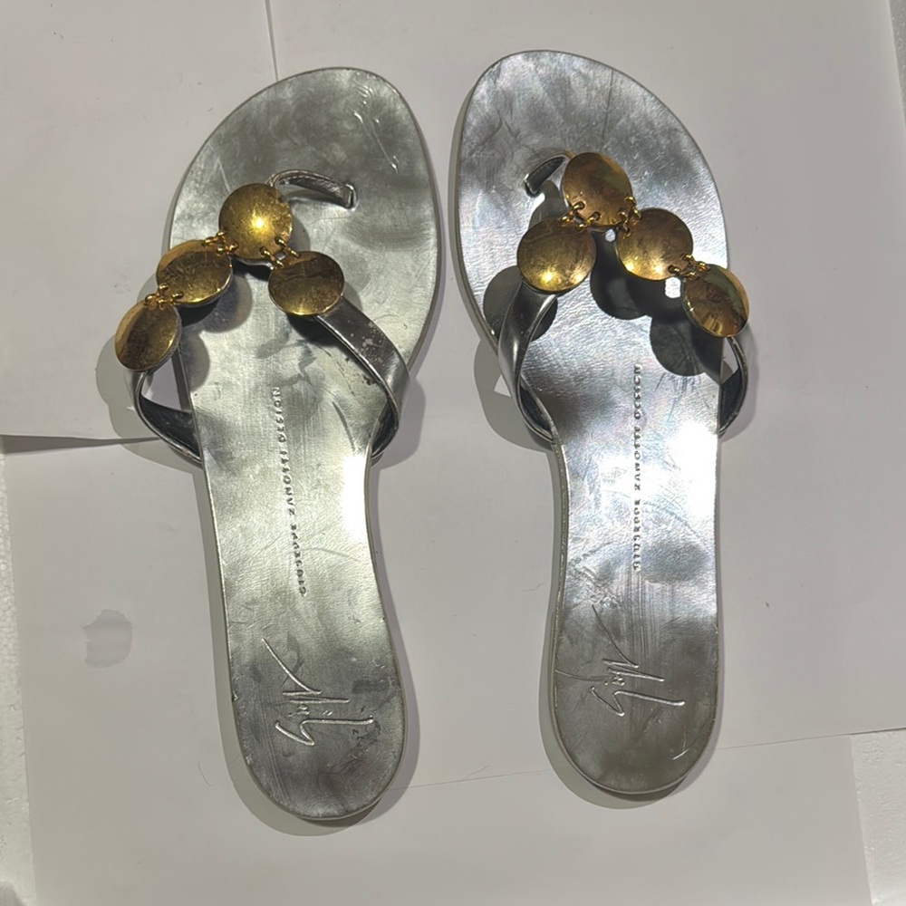 Giuseppi Zanotti Silver Gold Women's Sandals Size 9.5
